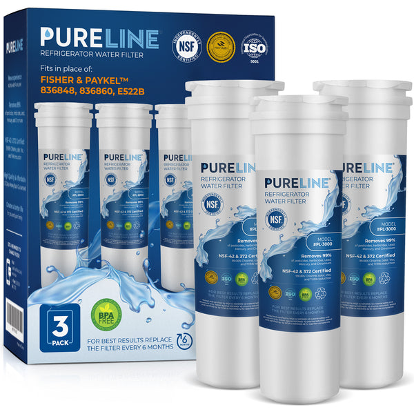 Pureline Replacement for Fisher & Paykel 836848 Refrigerator Water Filter. (3 Pack)