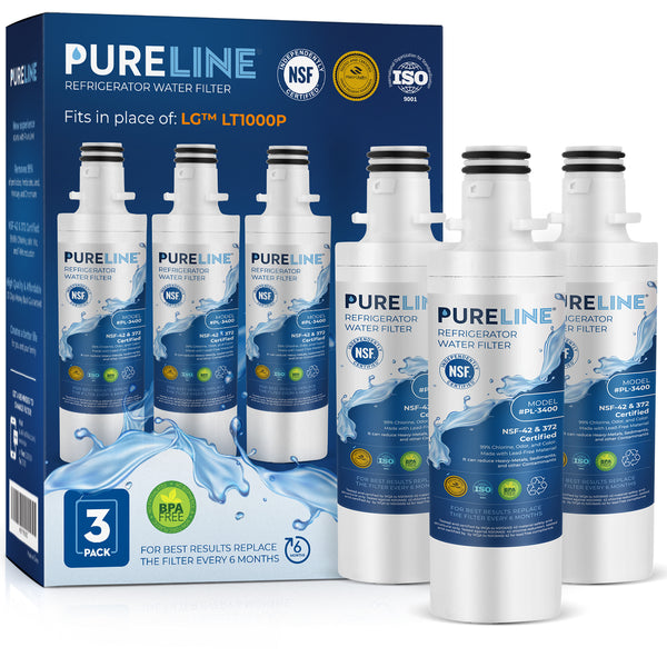 Pureline Replacement for LG LT1000P and Kenmore 46-9980, 9980, ADQ74793502 Water Filter Replacement. (3 Pack)