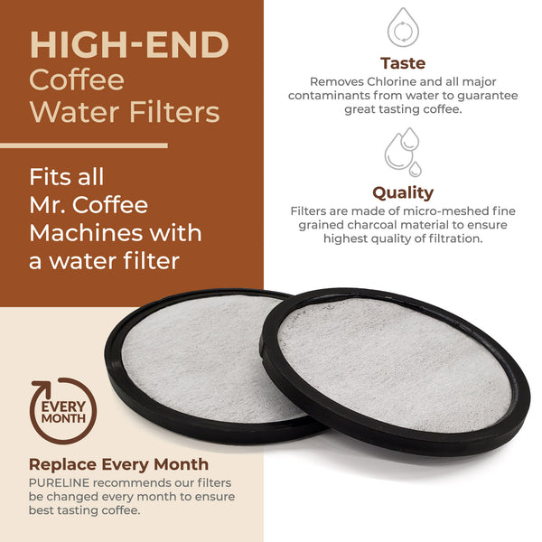 Pureline Replacement for Mr. Coffee Charcoal Water Filters. Universal Fit for Mr. Coffee Machines.